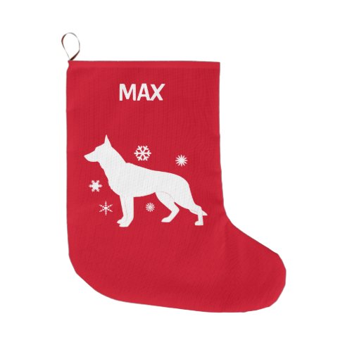 German Shepherd Dog in the Snow in Silhouette Large Christmas Stocking