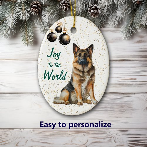 German Shepherd Dog Joy to the World Christmas Ceramic Ornament