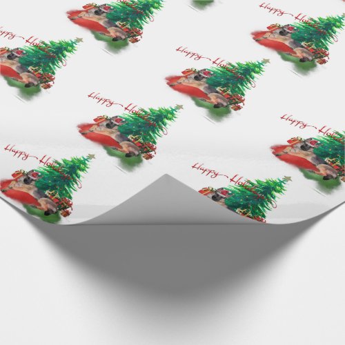 German Shepherd Dog Laying by Christmas Tree Wrapping Paper