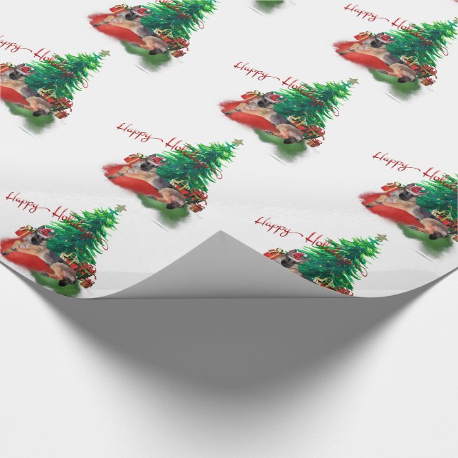 German Shepherd Dog Laying by Christmas Tree Wrapping Paper (Corner)