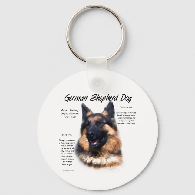 German Shepherd Dog (longhair) History Design Keychain (Front)