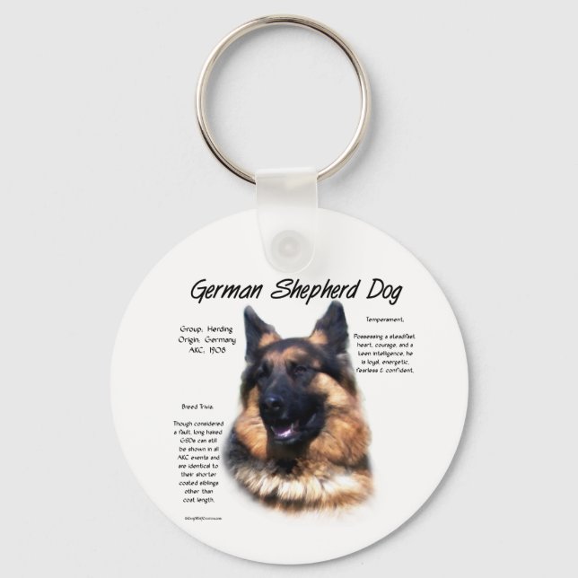 German Shepherd Dog (longhair) History Design Keychain (Front)