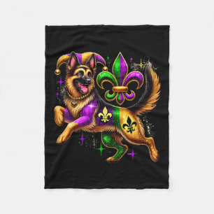 German Shepherd Dog Lover Cute Mardi Gras Carnival Fleece Blanket