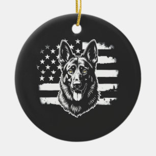 German Shepherd Dog Lover USA American Flag 4th Ceramic Ornament