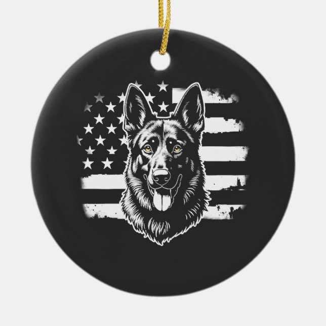 German Shepherd Dog Lover USA American Flag 4th Ceramic Ornament (Front)