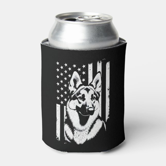 German Shepherd Dog Lover USA American Flag   Can Cooler (Can Front)