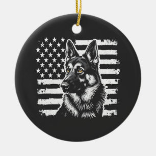 German Shepherd Dog Lover USA American Flag Ceramic Ornament