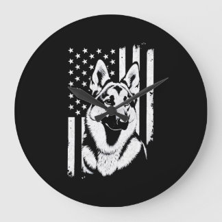 German Shepherd Dog Lover USA American Flag   Large Clock