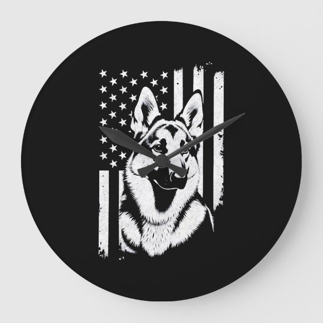 German Shepherd Dog Lover USA American Flag   Large Clock (Front)