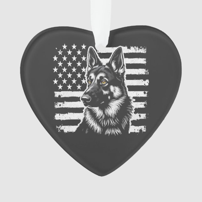 German Shepherd Dog Lover USA American Flag  Ornament (Front)