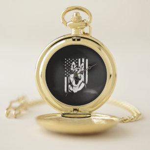 German Shepherd Dog Lover USA American Flag Pocket Watch