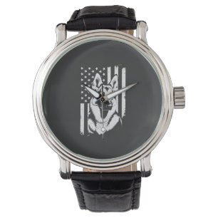 German Shepherd Dog Lover USA American Flag Watch