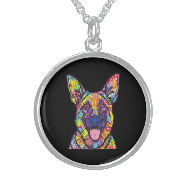 German Shepherd Dog Lovers Sterling Silver Necklace (Front)