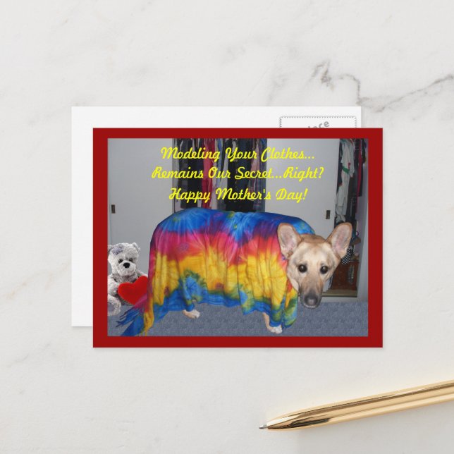 German Shepherd Dog Modeling Mother's Day Postcard (Front/Back In Situ)