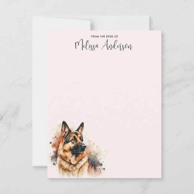 German Shepherd Dog Modern Watercolor Puppy  Note Card (Front)