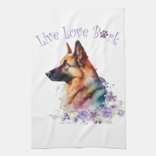 German Shepherd Dog Mom Floral Kitchen Towel