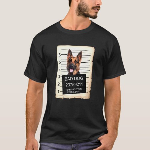 German Shepherd Dog Mug Shot Bad Dog T_Shirt