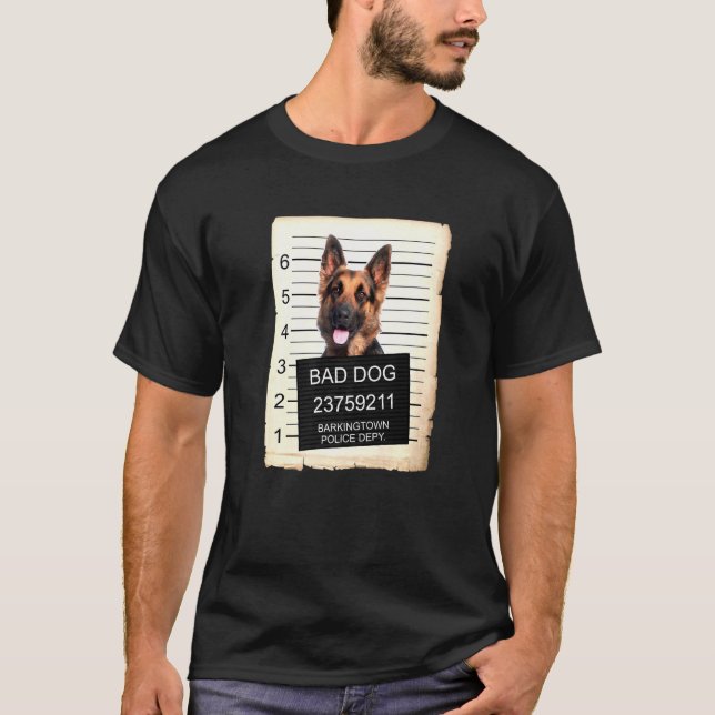 German Shepherd Dog Mug Shot Bad Dog T-Shirt (Front)