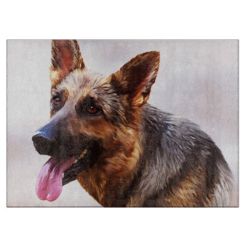 German Shepherd Dog Oil Painting Art Portrait Cutting Board
