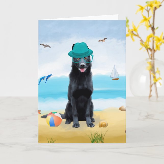 German Shepherd Dog on Beach  Card (Yellow Flower)