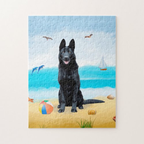 German Shepherd Dog on Beach  Jigsaw Puzzle