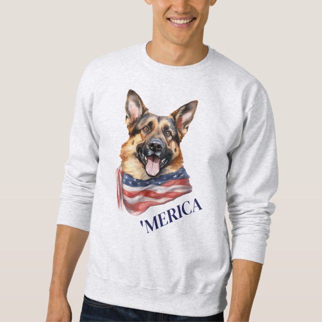 German Shepherd Dog Patriotic USA 'Merica Flag Sweatshirt (Front)