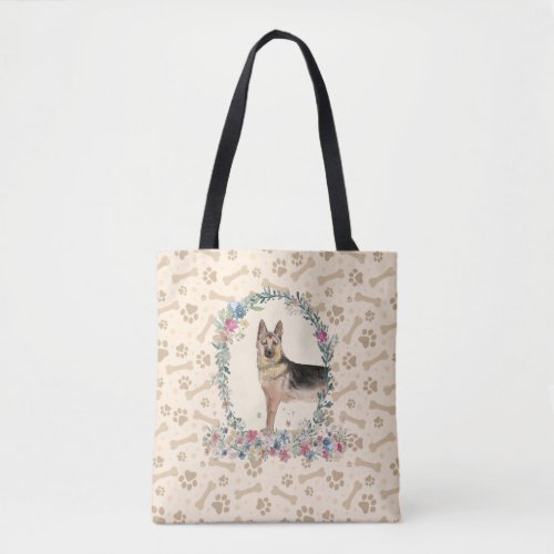 German Shepherd Dog Paw Print  Dog Bone Cute  Tote Bag