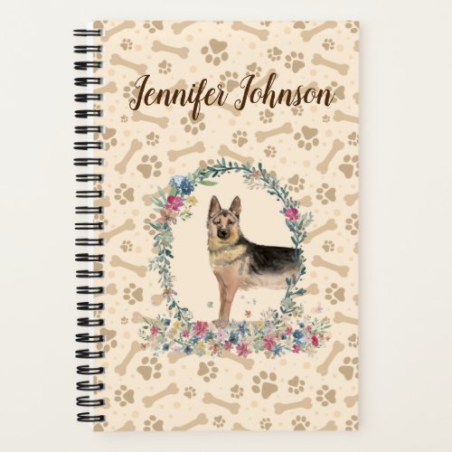 German Shepherd Dog Paw Print  Floral Cute Notebook