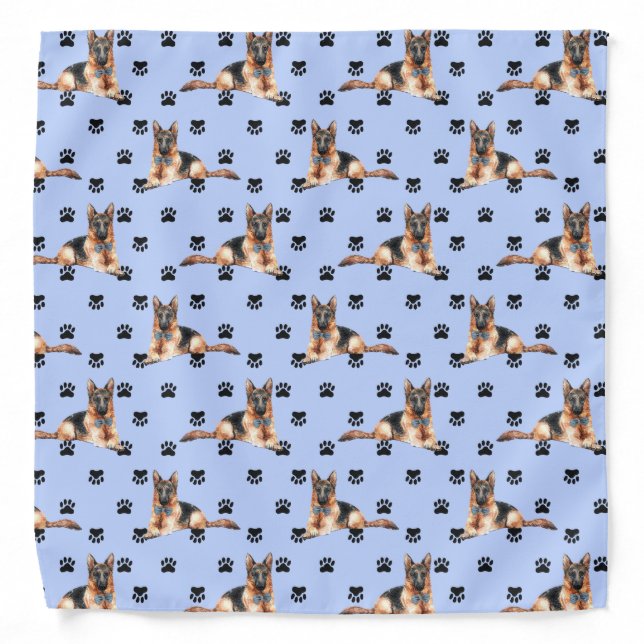 German Shepherd Dog Paw Prints Pattern Bandana (Front)