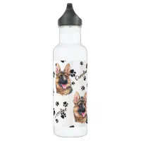 Dog Mom Custom Name Water Bottle Heart Dog Paw Print 32 Oz 