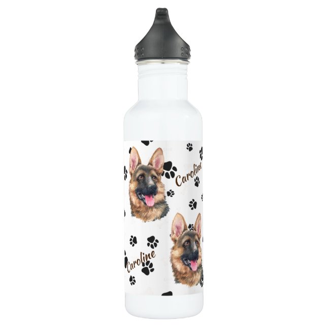 German Shepherd Dog Pawprint Stainless Steel Water Bottle (Right)