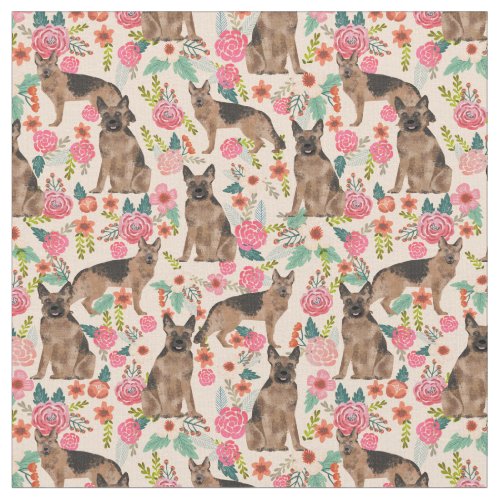 German Shepherd dog peach florals Fabric