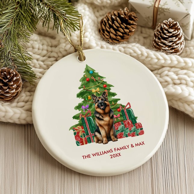 German Shepherd Dog Personalized Christmas Ceramic Ornament (Creator Uploaded)