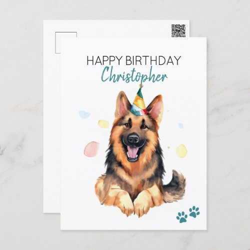 German Shepherd Dog Personalized Happy Birthday  Postcard