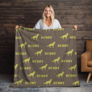 German Shepherd Dog, Photo and Custom Name Repeat Fleece Blanket