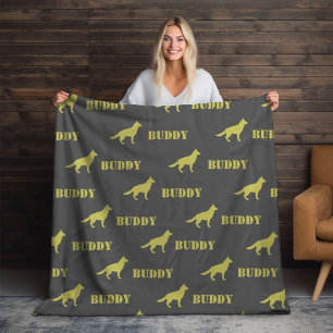 German Shepherd Dog, Photo and Custom Name Repeat  Fleece Blanket