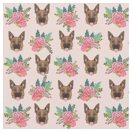 German Shepherd dog pink florals Fabric