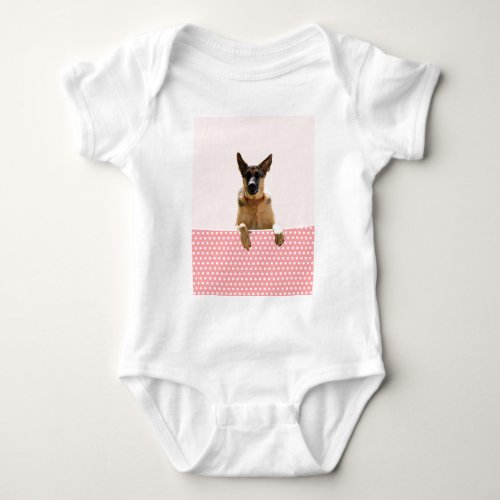 German Shepherd Dog Pink Polka Dots Baby Bodysuit