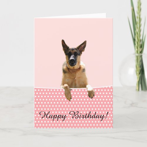 German Shepherd Dog Pink Polka Dots Birthday Card