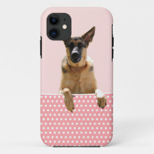 German Shepherd Dog Pink Polka Dots iPhone 11 Case