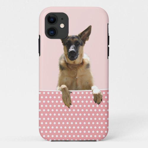 German Shepherd Dog Pink Polka Dots iPhone 11 Case