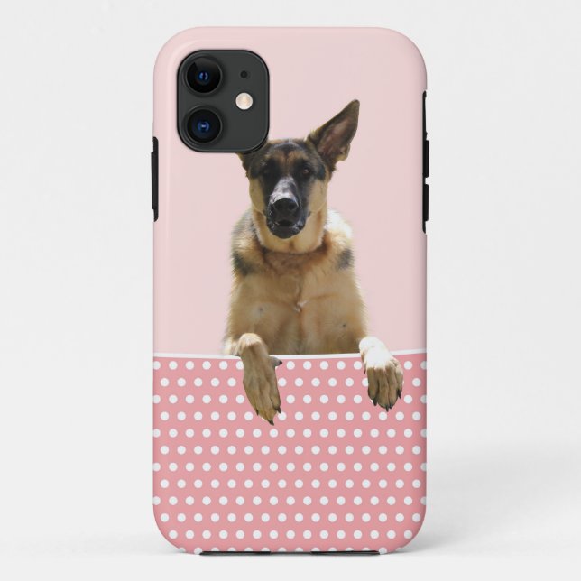 German Shepherd Dog Pink Polka Dots Case-Mate iPhone Case (Back)