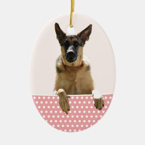 German Shepherd Dog Pink Polka Dots Ceramic Ornament