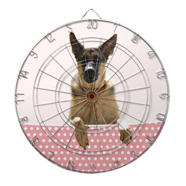 German Shepherd Dog Pink Polka Dots Dart Board (Front)
