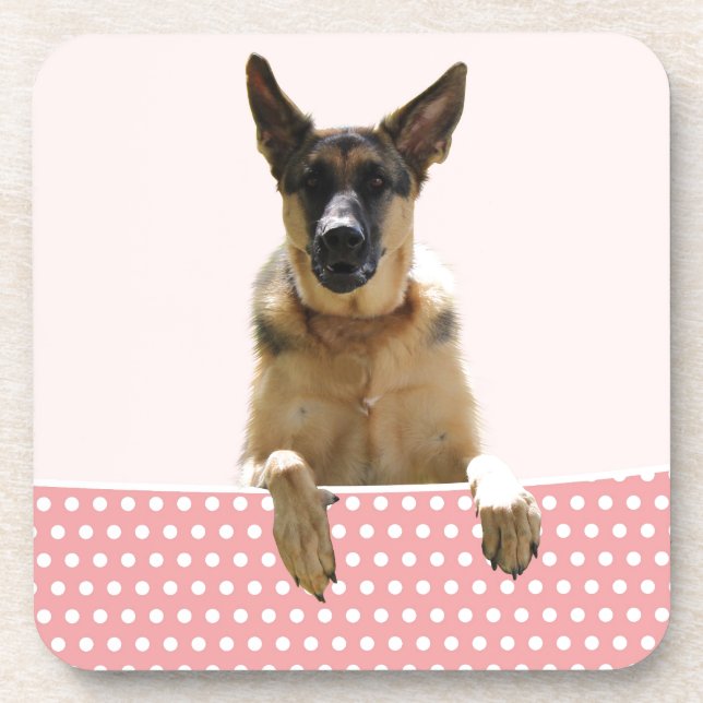 German Shepherd Dog Pink Polka Dots Drink Coaster (Front)