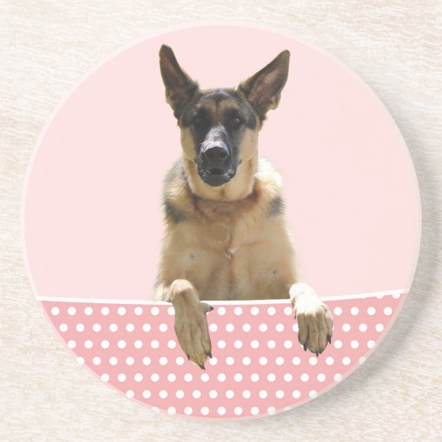 German Shepherd Dog Pink Polka Dots Drink Coaster (Front)