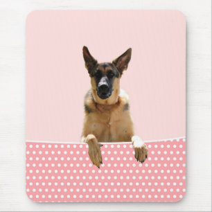 German Shepherd Dog Pink Polka Dots Mouse Pad