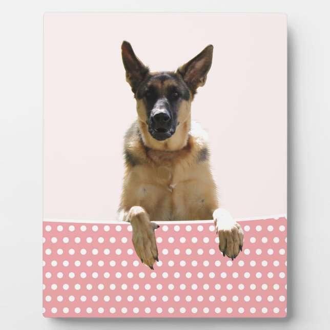 German Shepherd Dog Pink Polka Dots Plaque (Front)