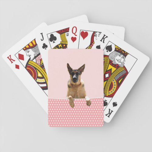 German Shepherd Dog Pink Polka Dots Poker Cards