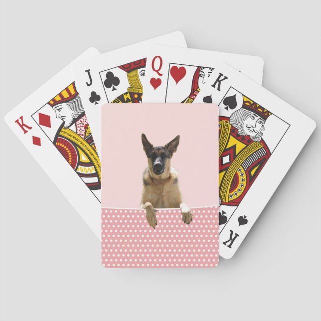 German Shepherd Dog Pink Polka Dots Poker Cards (Back)